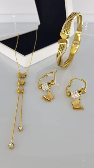 Kelebek Gold Çelik Takı Seti ürün görseli 1