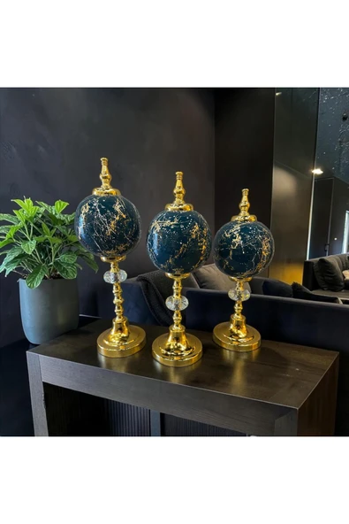Sleep Nova Noir Gold Marble Küre Dekoratif Obje Seti – Siyah Altın Mermer Desenli Lüks Modern 3’lü Ev Dekor ürün görseli 1