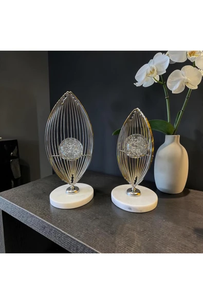 Sleep Nova Silver Aura Metal Dekoratif Obje – Mermer Tabanlı Modern Salon Aksesuarı (İkili Set) ürün görseli 1