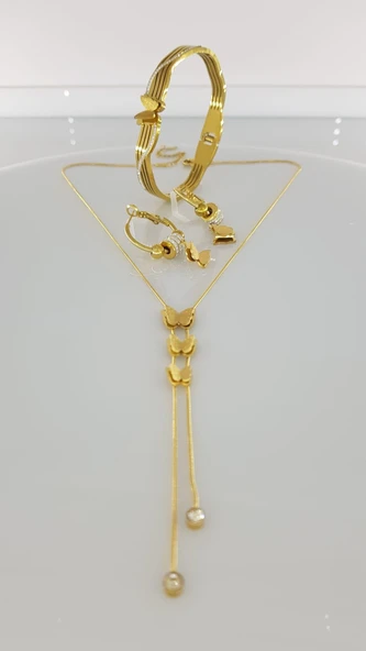 Kelebek Gold Çelik Takı Seti - Resim 3