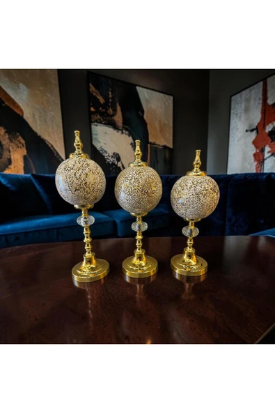 Sleep Nova Ivory Gold Mosaic Küre Dekoratif Obje Seti – Krem Mermer Desenli Lüks Modern 3’lü Masa Üstü Ev Dekor ürün görseli 1