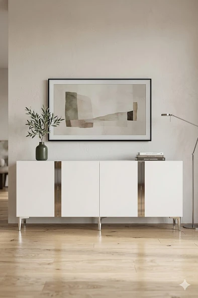 KA1898BS ANKA Konsol ve Tv Sehpası Beyaz-Silver 180cm ürün görseli 1