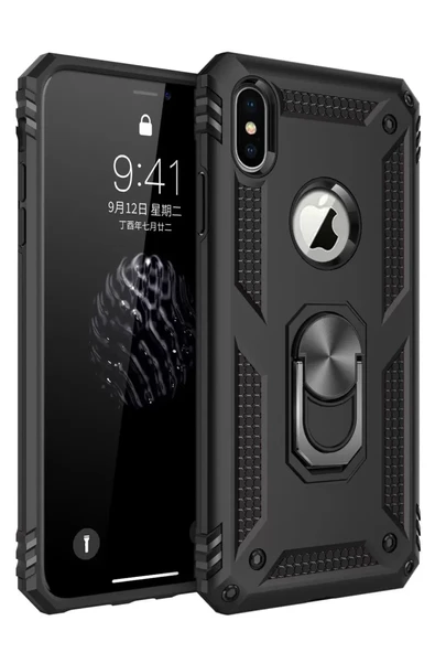 Newface Apple iPhone XS Max Kılıf Sofya Yüzüklü Silikon Kapak - Siyah ürün görseli 1