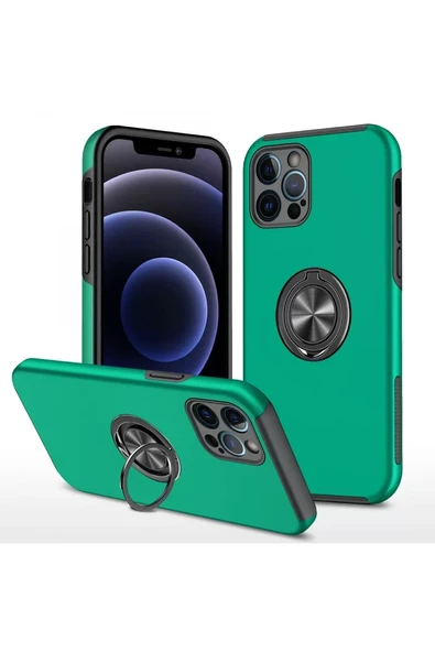 Newface Apple iPhone 12 Pro Kılıf Elit Yüzüklü Kapak - Yeşil ürün görseli 1