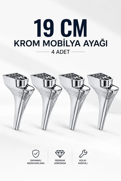 (4 Adet) Krom Mobilya Ayağı 19 Cm Dekoratif Koltuk Kanepe Sehpa Ayağı Modern Tasarım ürün görseli 1
