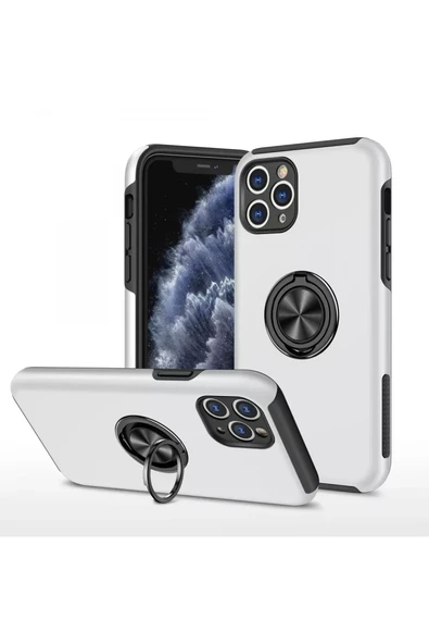 Newface Apple iPhone 11 Pro Max Kılıf Elit Yüzüklü Kapak - Gümüş ürün görseli 1
