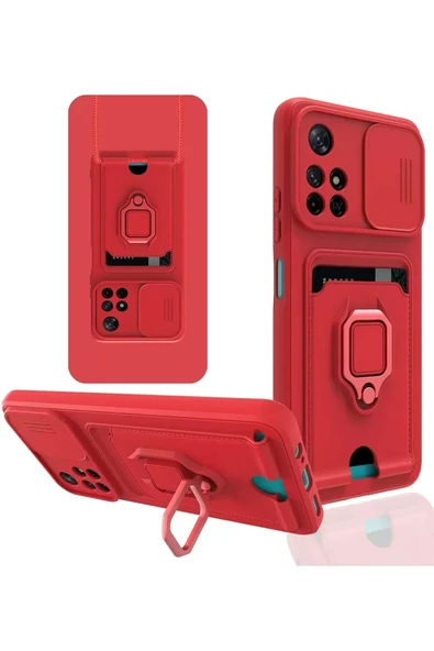 Newface Xiaomi Redmi Note 11T Kılıf Zuma Kartvizitli Yüzüklü Silikon - Kırmızı ürün görseli 1