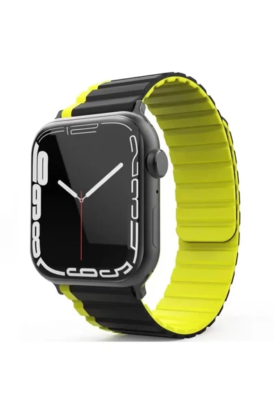 Movenchy Apple Watch 42mm MO-WB1 Çift Renk Mıknatıslı Silikon Kordon - Siyah-Sarı ürün görseli 1