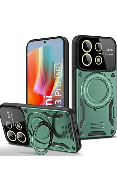 Newface Xiaomi Redmi Note 13 Pro 5G Kılıf Joy Lens Standlı Kapak - Koyu Yeşil ürün görseli 1