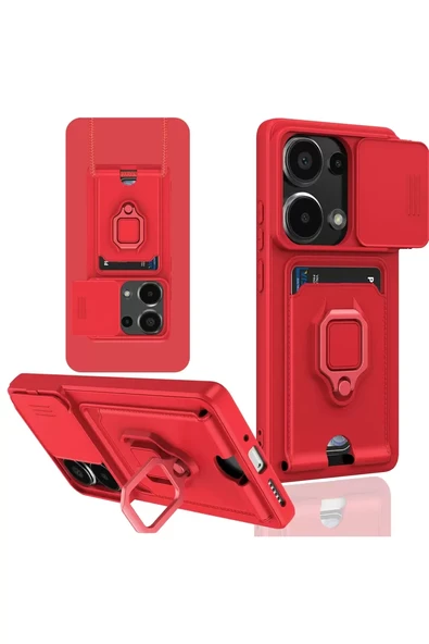 Newface Xiaomi Redmi Note 13 Pro 4G Kılıf Zuma Kartvizitli Yüzüklü Silikon - Kırmızı ürün görseli 1