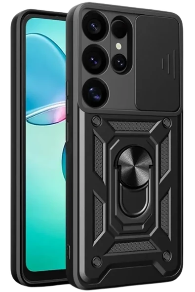 Newface Samsung Galaxy S25 Ultra Kılıf Pars Lens Yüzüklü Silikon - Siyah ürün görseli 1