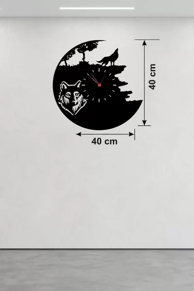 Kurt Temalı Lazer Kesim Ahşap Duvar Saati - 40x40 cm Dekoratif ürün görseli 1