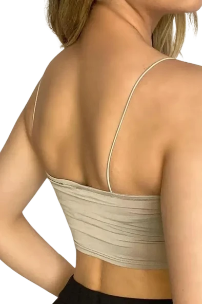Askılı Crop Bluz-BEJ - Resim 2