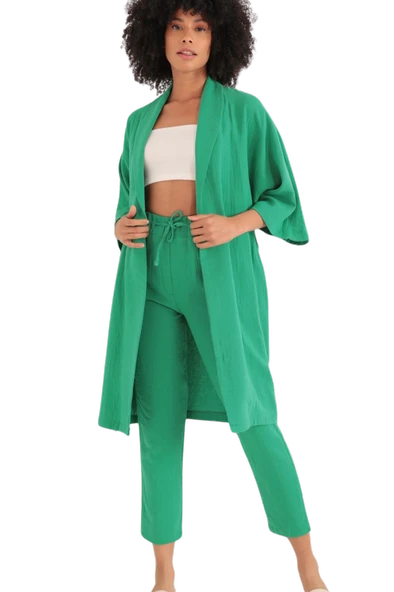 Rahat Kesim Kimono Üst-Yeşil ürün görseli 1