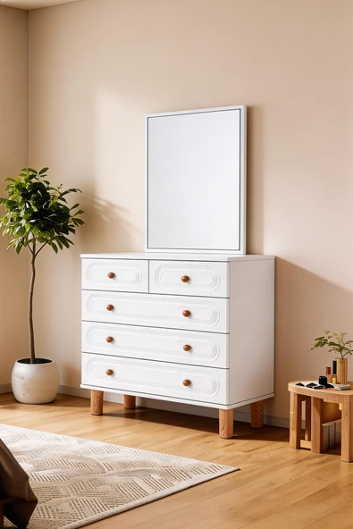 Kilim Mobilya Bohera ve Bohem's Şifonyer MDF Kapaklı 5 Çekmeceli Yüksek Ayaklı (AYNA DAHİL DEĞİLDİR) ürün görseli 1