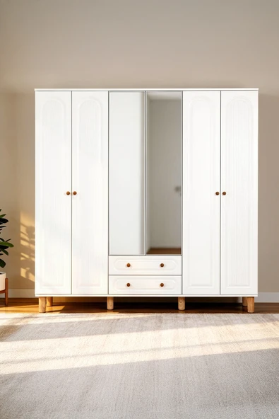 Kilim Mobilya Bohera Plus Aynalı Altı Kapaklı Dolap (MDF kapaklı, yüksek ayaklı, iki çekmeceli , 200cm yükseklik) ürün görseli 1