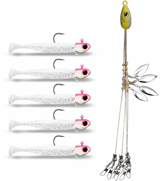 Valkyrie Alabama Rig Seti 1 Şemsiye 5 Jig Kafa 5 Silikon Yem Hazır Turna Levrek Avı Spinner Rig Takımı ürün görseli 1