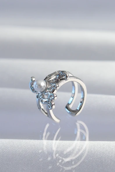 Pirinç Gümüş Renk İncili Ahtapot Earcuff Küpe ürün görseli 1