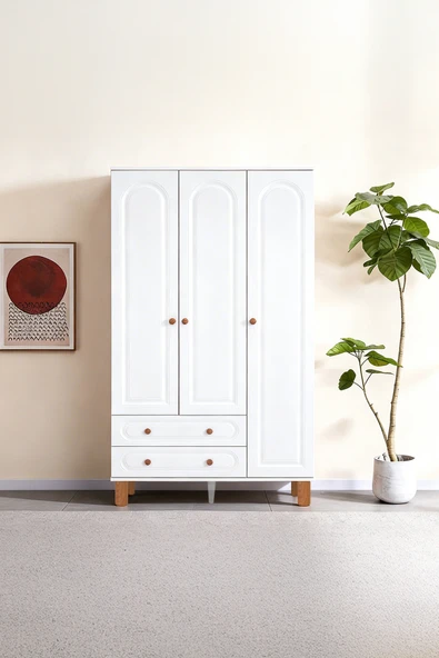 Kilim Mobilya Bohem's Üç Kapaklı Dolap (MDF kapaklı, yüksek ayaklı, iki çekmeceli , 200cm yükseklikte) ürün görseli 1