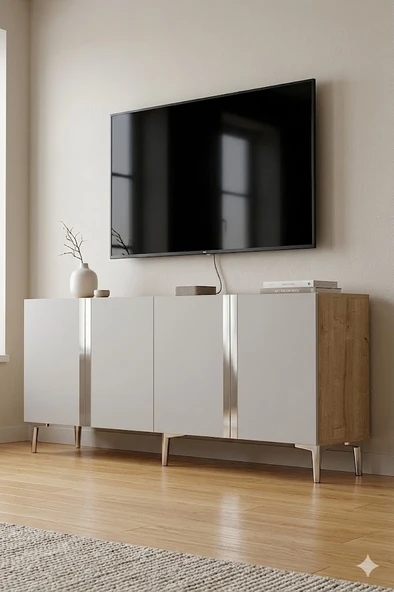 KA1898DBS ANKA Konsol ve Tv Sehpası Safirmeşe-Beyaz-Silver 180cm ürün görseli 1