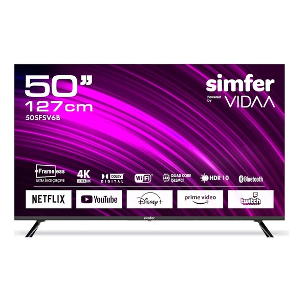 Simfer 50SFSV6B 4K Ultra HD 50" 127 Ekran Uydu Alıcılı Smart ULED TV ürün görseli 1