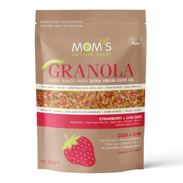 Mom's Natural Foods Çilek+Chia Granola 280 g e ürün görseli 1