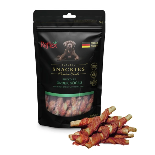Reflex Snackies Natural Brokolili Ördek Göğsü Tahılsız Köpek Ödül Çubuğu 170gr ürün görseli 1