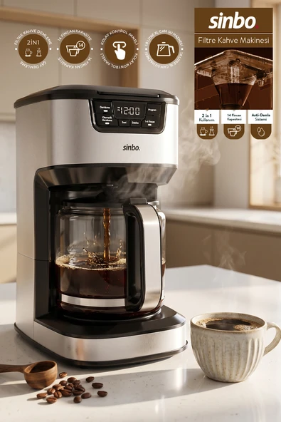 SCM-9040 Otomatik Zaman Ayarlı XL 14 Fincan Filtre Kahve Makinesi Dijital Göstergeli ürün görseli 1