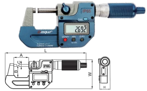Dasqua 0-25mm Dijital Dış Çap Mikrometre IP65 Yağa, Suya Dirençli 4410-2105-A ürün görseli 1