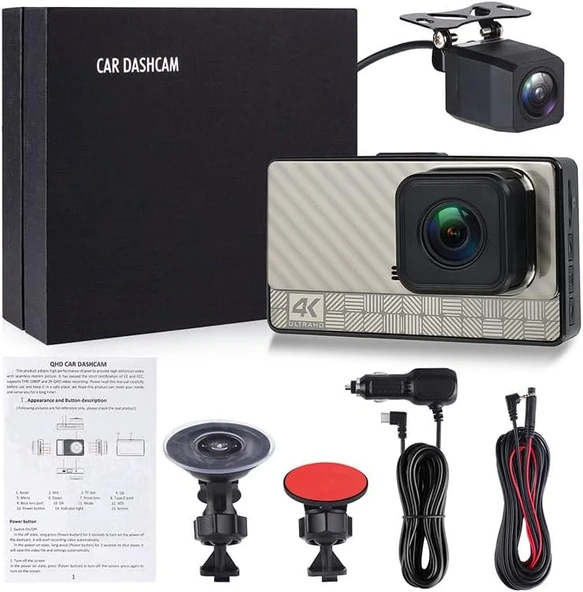 4K Ultra HD Çift Kameralı Araç İçi Kamera | Gece Görüşlü Akıllı Dashcam ürün görseli 1