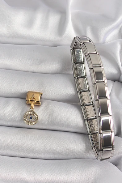 316L Çelik Gold Renk Sallantı Zirkon Taşlı Göz Model Nomination Charm ürün görseli 1