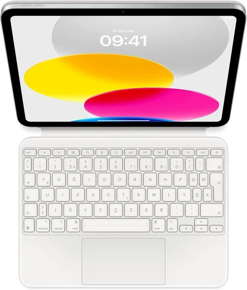Apple Magic Keyboard Folio: iPad (A16) ve iPad (10. nesil) için Klavye ve Kılıf, Çıkarılabilir Klavye ve Manyetik Olarak Yapışan Kılıf, Yerleşik Trackpad, Türkçe F Klavye — Beyaz ürün görseli 1