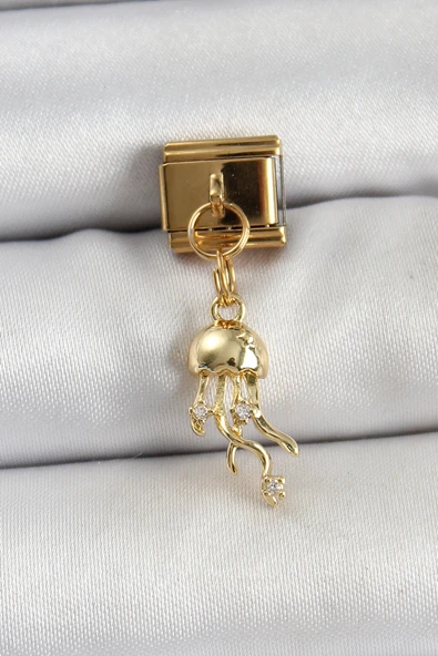 316L Çelik Sallantılı Zirkon Taşlı Deniz Anası Model Gold Renk Nomination Charm ürün görseli 1