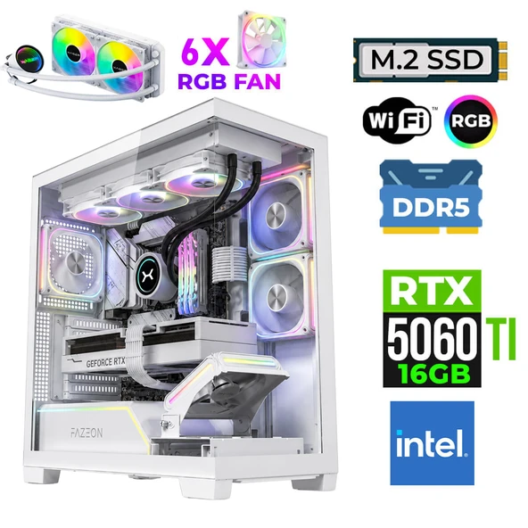 Xaser Fade X260 Intel i7 14700F 16GB DDR5 Ram 1TB M.2 NVMe SSD 16GB RTX5060Ti Sıvı Soğutmalı Oyuncu Bilgisayarı ürün görseli 1