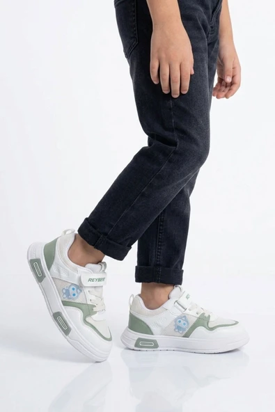 Reyber Beyaz Mint Yeşili Cırtlı Fileli Hafif Unisex Çocuk Spor Ayakkabı 026 F ürün görseli 1