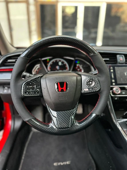 Honda Civic Fc5 Araca Özel Direksiyon Kılıfı A+ PLUS (5D KRİSTAL KARBON NOKTA) ürün görseli 1