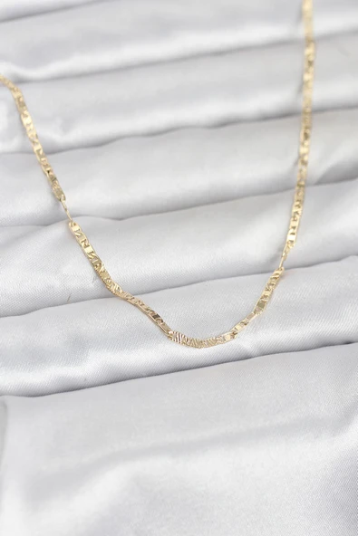 CM 14K Gold Renk Yassı Zincir Model 60 cm Kadın Kolye ürün görseli 1