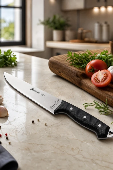 Sürmene Serisi Mutfak Şef Bıçağı Siyah Verzalit Sap Et Ekmek Sebze Salata Bıçak HDS-146 ürün görseli 1
