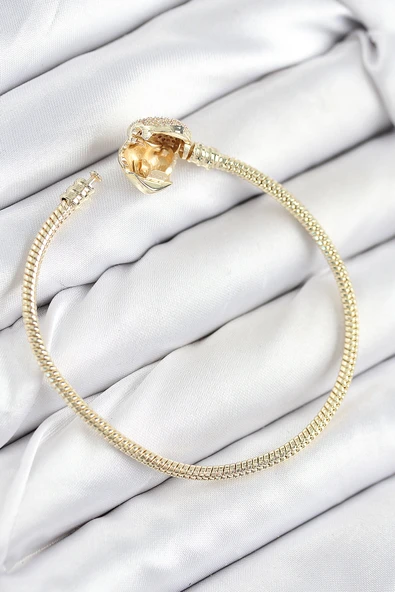 Pirinç Charm Zirkon Taşlı Kalp Model Gold Renk Kadın Bileklik ürün görseli 1