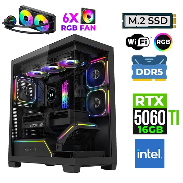 Xaser Fade X310 Intel i9 14900KF 32GB DDR5 Ram 1TB M.2 NVMe SSD 16GB RTX5060Ti Sıvı Soğutmalı Oyuncu Bilgisayarı ürün görseli 1
