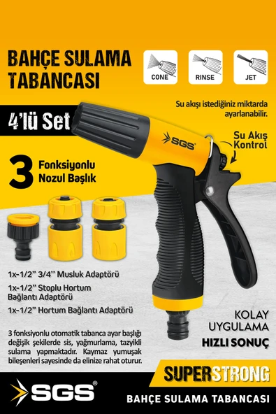 SGS4253 3 FONKSİYONLU BAHÇE SULAMA ARAÇ YIKAMA TABANCASI SETİ  (4 PARÇA SET) ürün görseli 1
