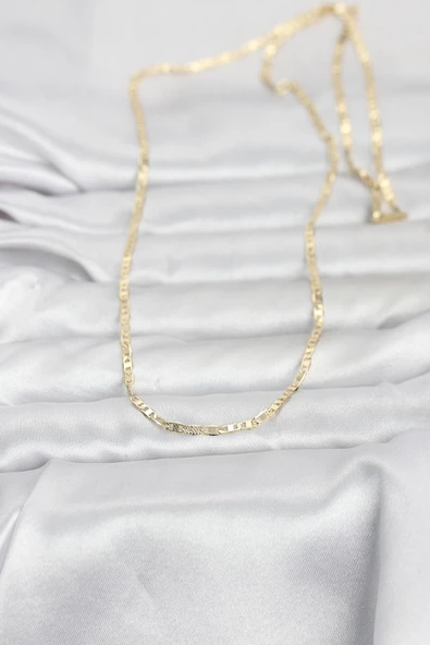CM 14K Gold Renk Lazerli Yassı Model Zincirli 60 cm Kadın Kolye ürün görseli 1