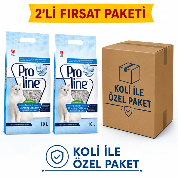 PROLİNE BENTONİT KEDİ KUMU SABUN KOKULU 10LT*2 ÖZEL KOLİ PAKET ürün görseli 1