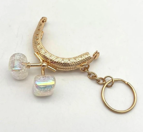 Angel Çanta Aksesuar 5 Cm Anahtarlıklı Cüzdan Klipsi Golden Renk Sedef Beyaz Şeker Toplu ürün görseli 1