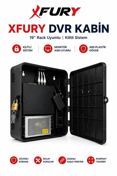 FURY Dvr/Nvr Cctv Rack ABS Kabinet Ve Monitör Koruma Kutusu 42x32x11 cm ürün görseli 1