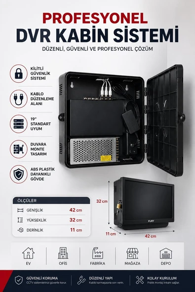 FURY DVR NVR Kamera Kayıt Cihazı ABS Kabini 42x32x11 cm ABS Plastik Duvar Tipi Güvenlik Kabini ürün görseli 1