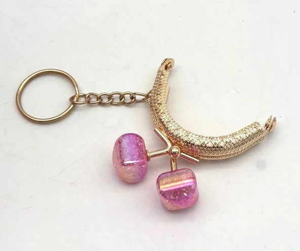 Angel Çanta Aksesuar 5 Cm Anahtarlıklı Cüzdan Klipsi Golden Renk Pembe Şeker Toplu ürün görseli 1