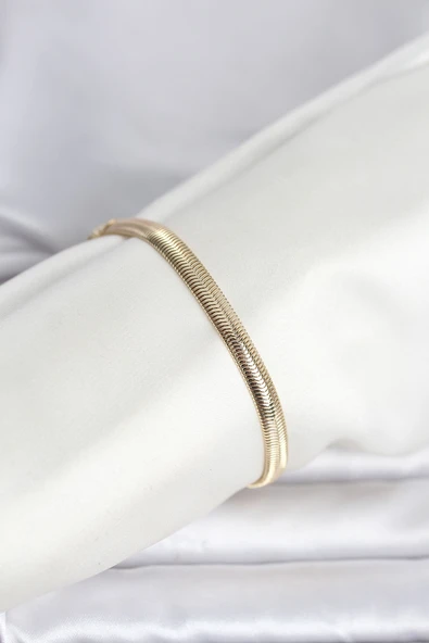 CM 14K Gold Renk Yassı Zincir Yılan Model Kadın Bileklik ürün görseli 1