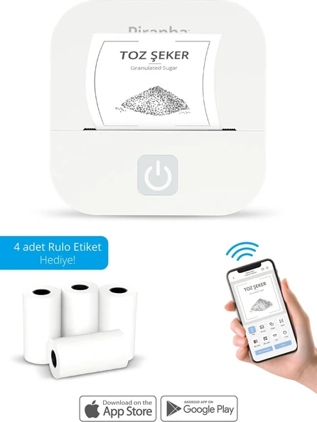 Piranha 5510 Bluetooth Etiket Makinesi Beyaz 1 Adet 8,5 x 8,5 x 4 Ölçülerle Taşınabilir ürün görseli 1