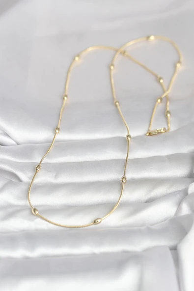 CM 14K Gold Renk Yılan Zincirli Damla Topçuk Model 60 cm Kadın Kolye ürün görseli 1